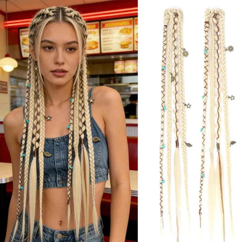 Synthetic Bohemian style clip braid hair extension wig women braided twist braid hair accessories hair extension wig