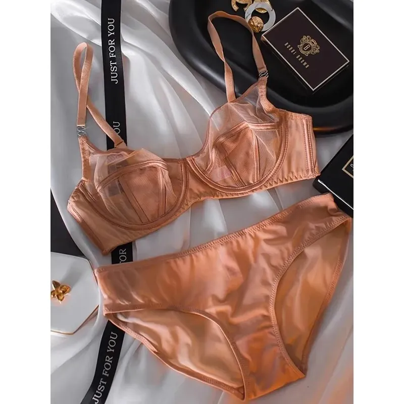 Ensemble soutien-gorge et culotte en dentelle ultra fine française, sexy, minimiseur de gros seins, push-up, anti-affaissement, lingerie à la mode pour femmes, brassière, sous-vêtements