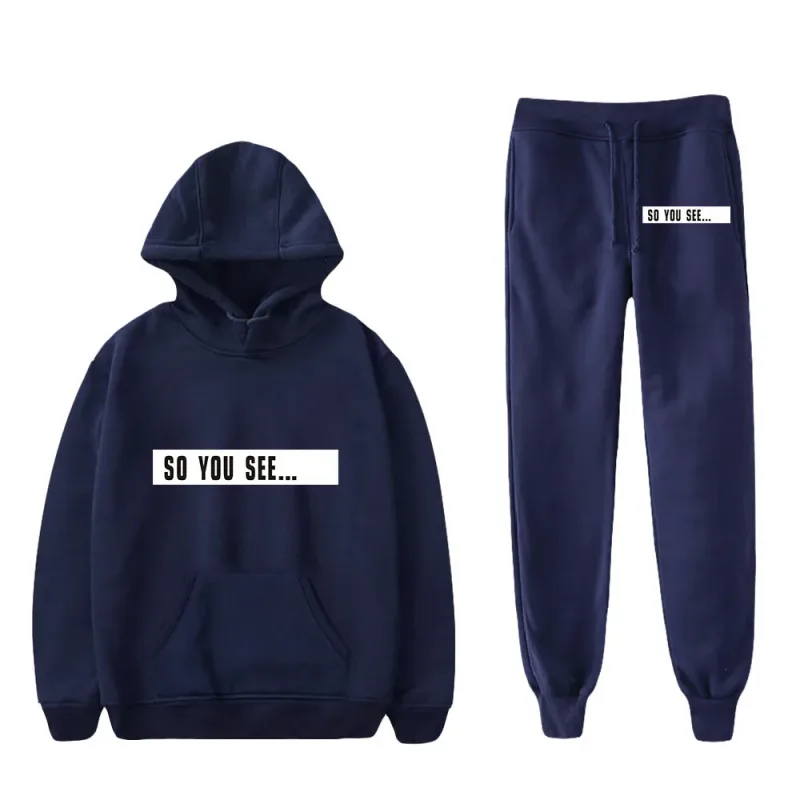 Harajuku Comfortable Funny so you see Print Sweatshirt Sweatpants Suit Men/Women Hoodies+ Trousers Suit Cute 2 Piece Set Clothes