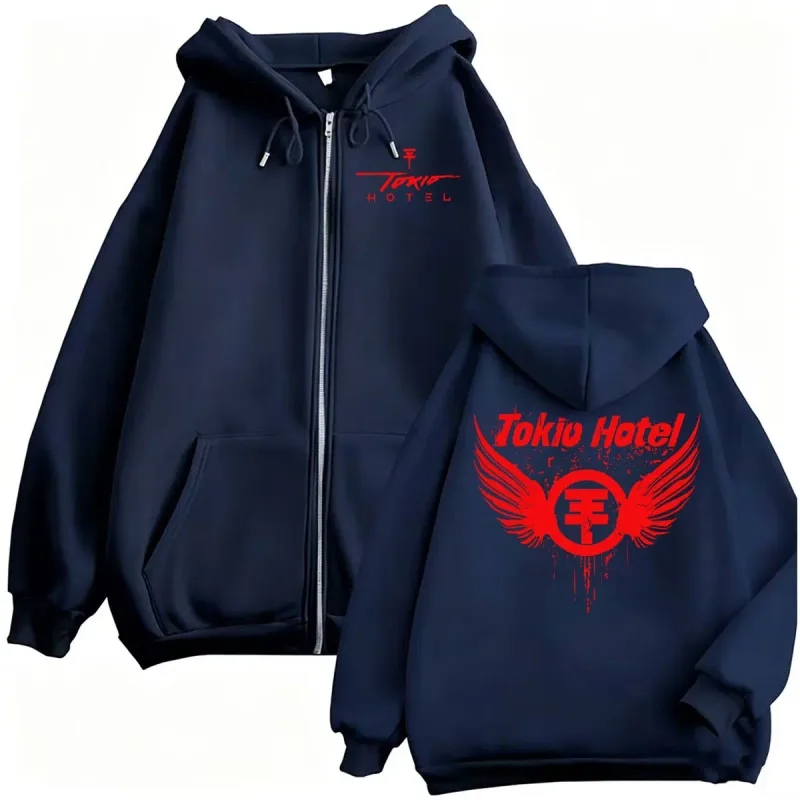 Tokio Hotel Band Music Arena Tour Zipper Hoodies Men's Hip Hop High Street Sweatshirts Jacket Coats Fashion Casual Zip Up Hoodie