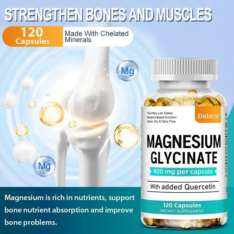 Magnesium Glycinate - with Quercetin Improve Cardiovascular Health Reduce Stress and Promote Healthy Sleep Muscle Growth