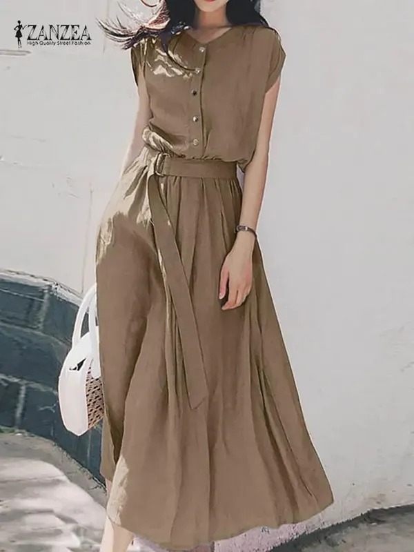 2025 ZANZEA Frauen Mode Kurzarm Kleid Sommer Elegante Party Vestidos Casual Mid-kalb Sommerkleid Femme Vintage OL Robe kaftan