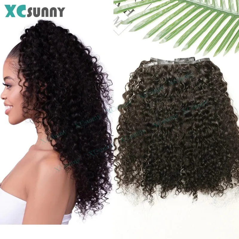 Curly Clip In Hair Extensions PU Weft Real Human Hair Clip Ins Full Head for Black Women Seamless Blends Well With Natural Hair
