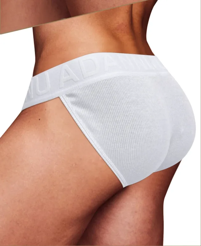 Men's Cotton Ribbed Skin-Friendly Bare Feel Convex Pouch Briefs, Embossed Letter Wide Waistband Slim Fit Underwear