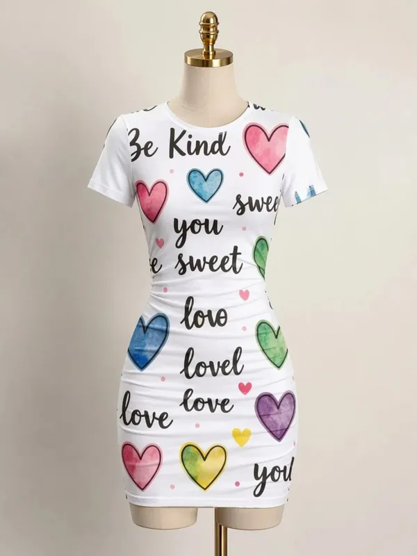 Womens Short Sleeve Bodycon Mini Dress Slim Fit Crew Neck Floral Print Casual Summer Party Cute Smooth Weekend Vacation Sundress