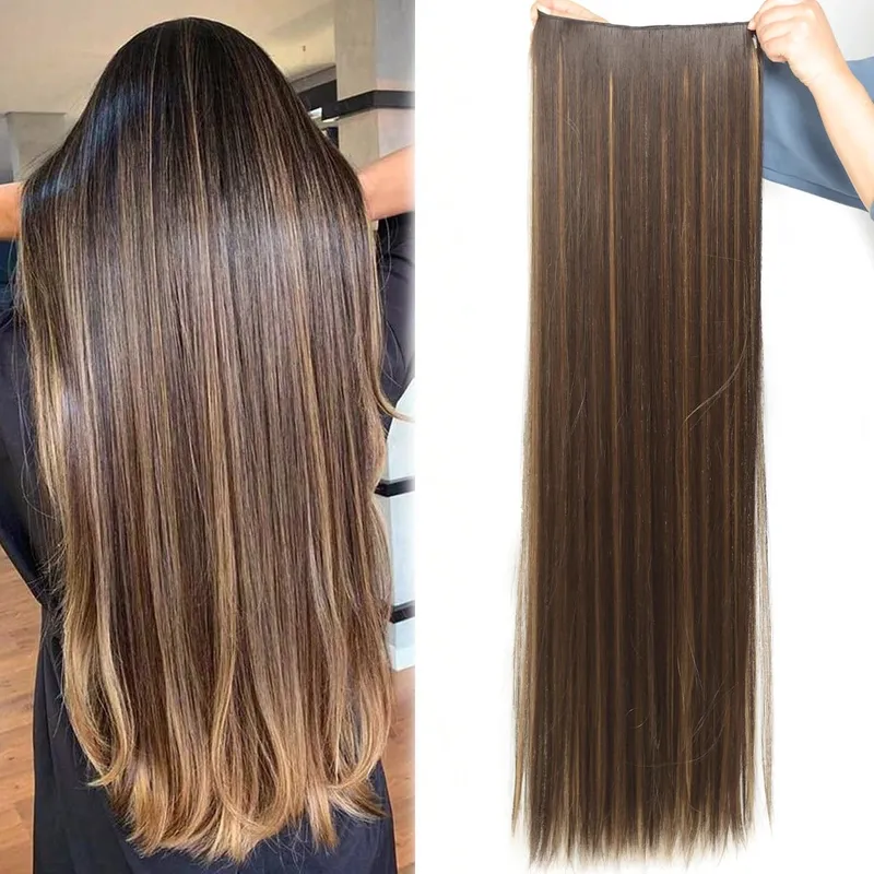 Synthetic 20-40 Inch Extra Long Straight Hair Extension 5 Clips Black Blonde Brown Red High Temperature Fake Hairpiece