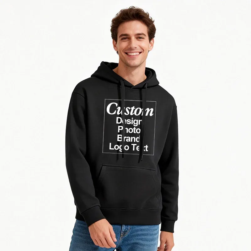 High Quality Custom Hoodie Cotton Sweatshirt Print Embroidery Brand Logo Text Photo Design Men Women Famliy Team Clothing 300g