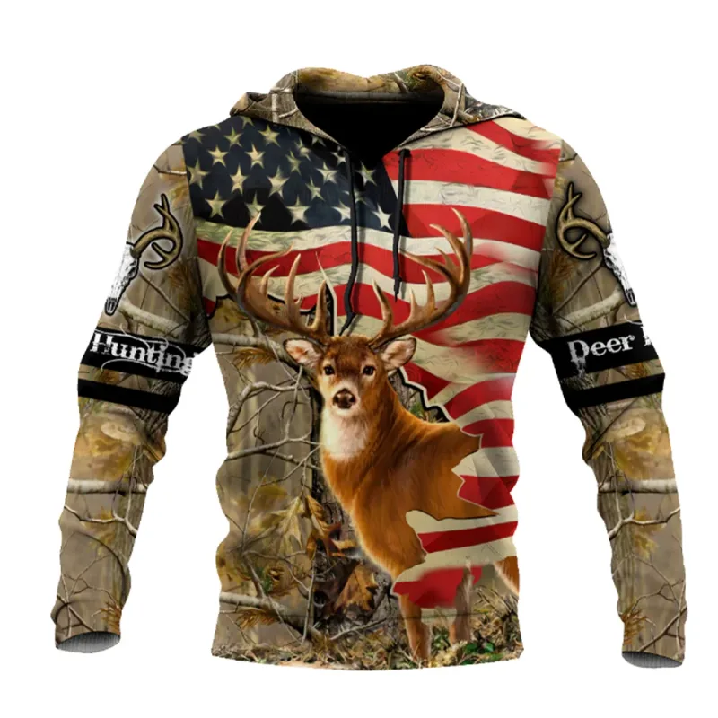 Men's Clothing Fashion Hunting Loose Hoodie Large 3D Printed Animal Deer Super Large Hoodie Fashion Enthusiast Tops