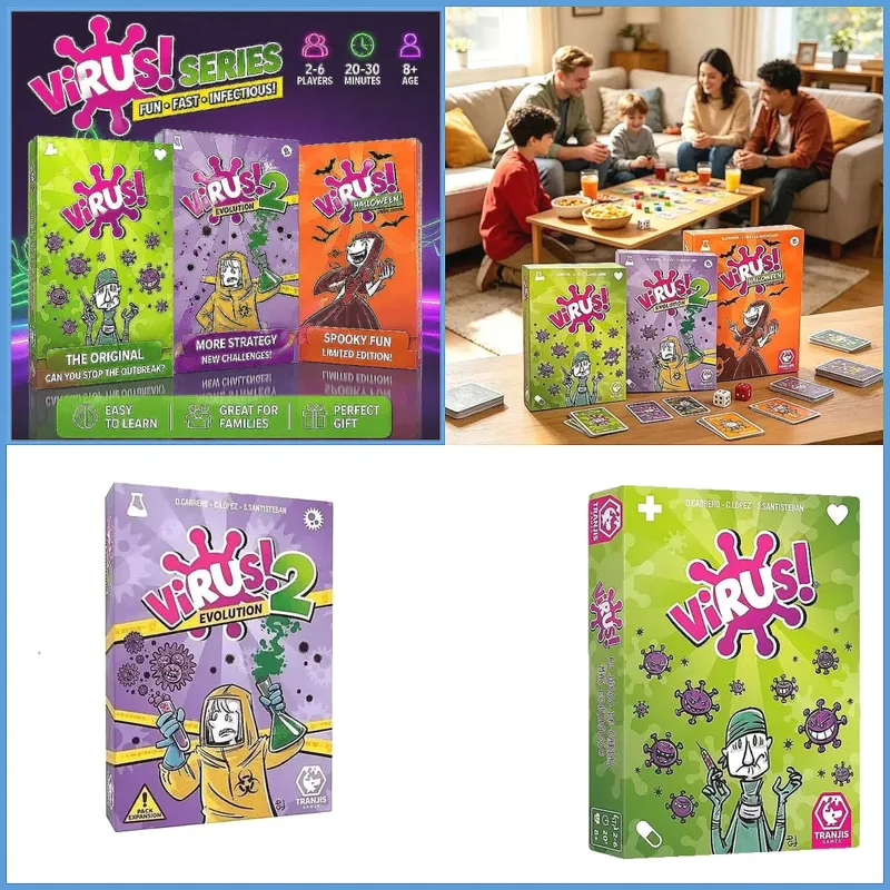 Virus Series 1&2 Family Strategy Card Game Set + Halloween Party Board Game for Adults Youth Group Interactive Entertainment