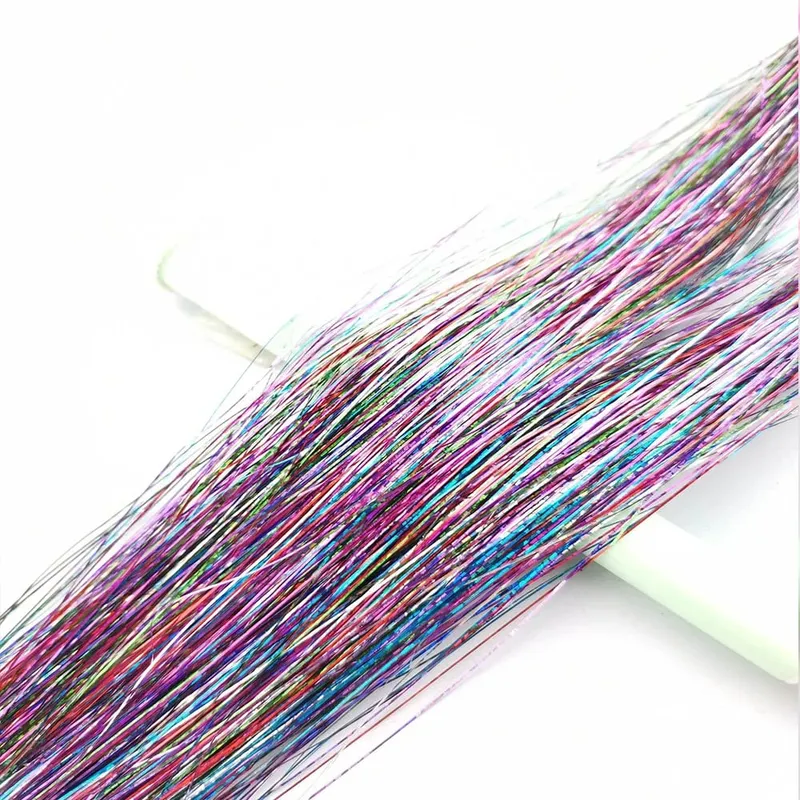Rainbow Colored Sparkle Synthetic Hair Tinsel 36/48 Inch Girls Headwear Laser False Hair Extensions Glitter Decor Strands