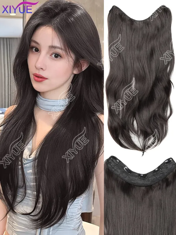 26Inch Synthetic Long Straight Layered V-Shaped Clip-in Hair Extension 5 Clip Heat Resistant Hairpiece for Women