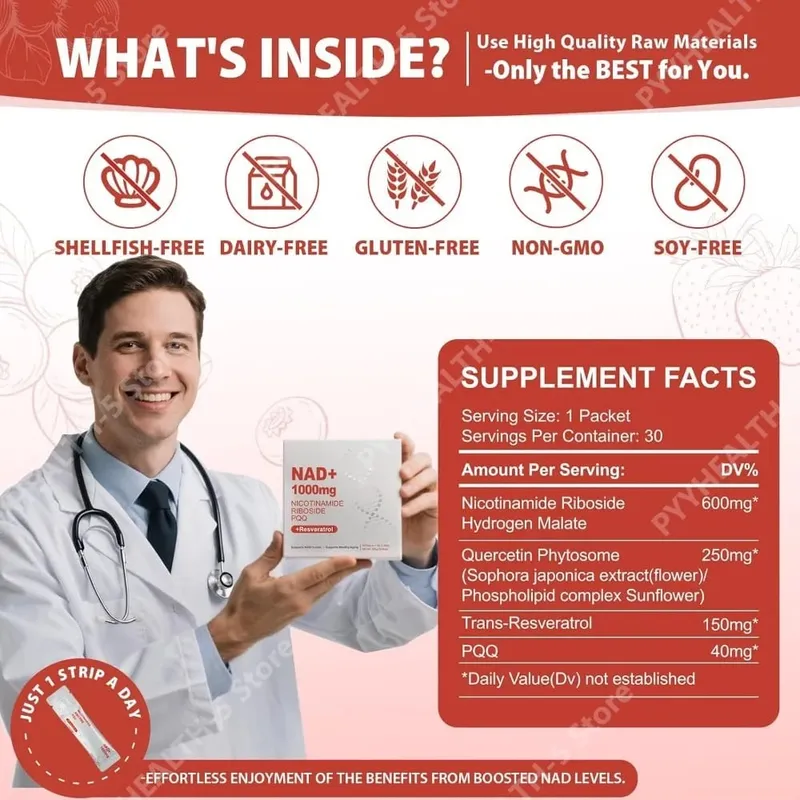 NAD+ Liquid Supplement 1000mg High-Potency with Resveratrol PQQ Support Cellular Energy Focus 30 PCS