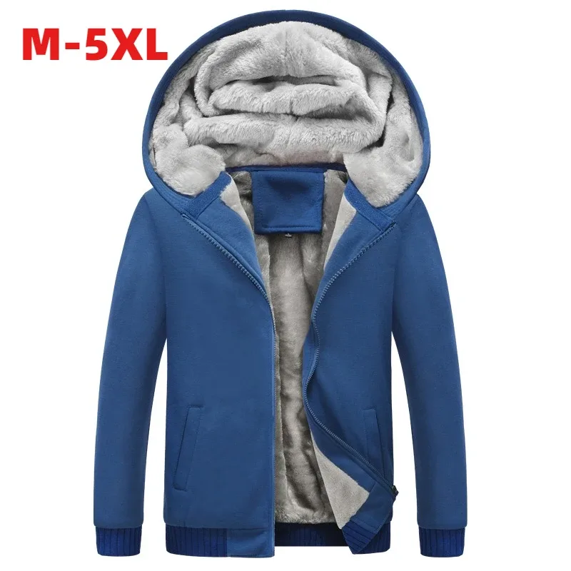 New Men's Hoodies Jacket Winter Thick Warm Fleece Zipper Hoodies Coat Casual Tracksuit Sportwear Male Sweatshirts M~ 5XL