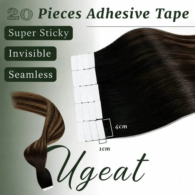 [NEW] Ugeat Tape in Hair Extensions Human Hair Balayage Straight Seamless 12-14inch For Women 20Pcs/Pack 100% Human Natural Hair