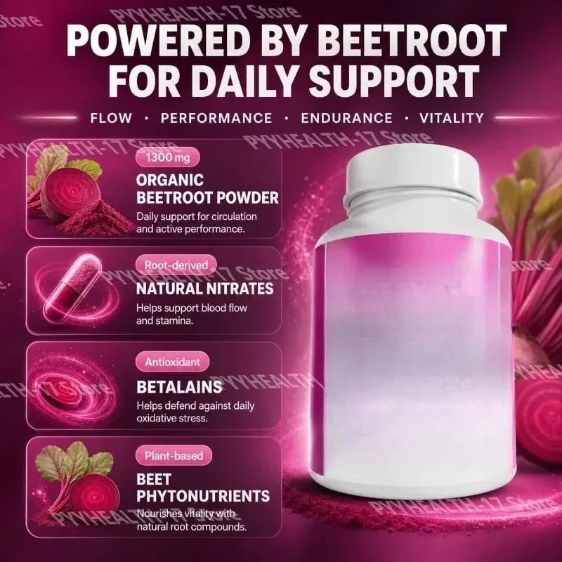 Beetroot Capsules Non-GMO Beets Support Healthy Circulation and Athletic Performance Organic Beetroot Powder 1300mg 60 Capsules