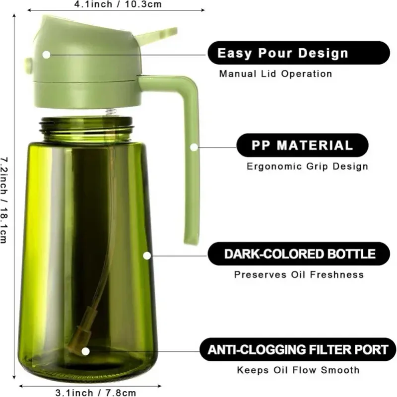 Pulverizador de óleo de 470 ml para cozinhar 2 em 1 dispensador de azeite e garrafa de óleo com adesivos garrafa de spray de vidro grosso