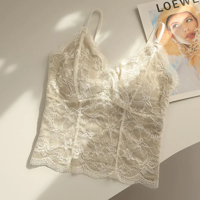 Sexy Pure Hot Girl Lace Ladies' Tank Top Camisole Girl's Bra Pad Slim Base Layer Strapless Top Women Camisole Vest Everyday Wear