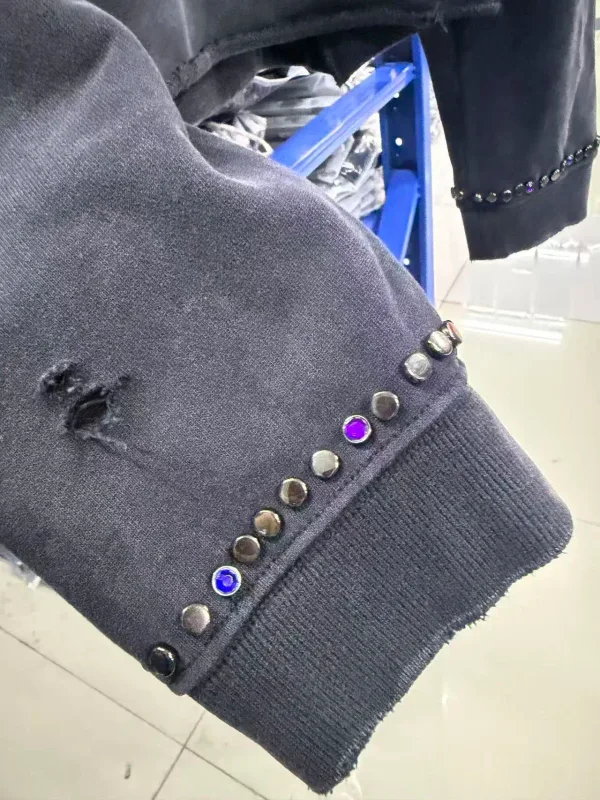 N Brand 26SS”DESTRUCTO' STUDDED WASHED“ Distressed High-Street Hip-Pop Cotton Oversized Hoodies Sweater For Men