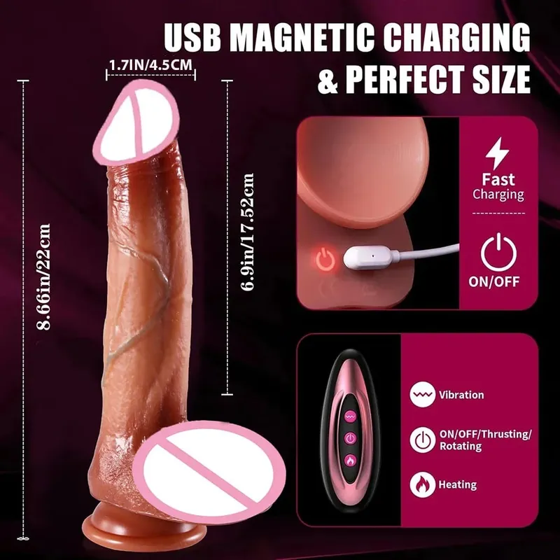 Dildo - 9.0 inch Telescopic Dildo Vibrator Sex Toy - with 10 Insertion And 10 Vibration And Heating Modes Realistic Dildo for G-Spot Anal Stimulation Silicone Dildo Remote Control Female Couple Adult Sex Toy