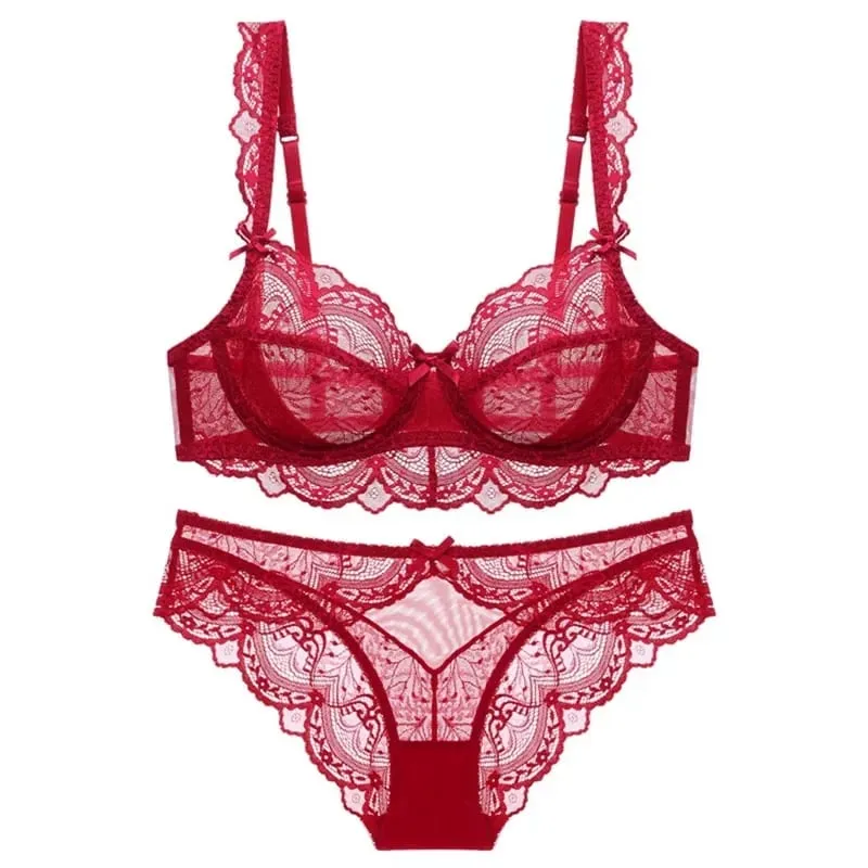Mély dekoltázs Push Up melltartó csipke fehérnemű szett női megereszkedés elleni áttetsző komfort bralette minden méretű fehérnemű szexi és magabiztos