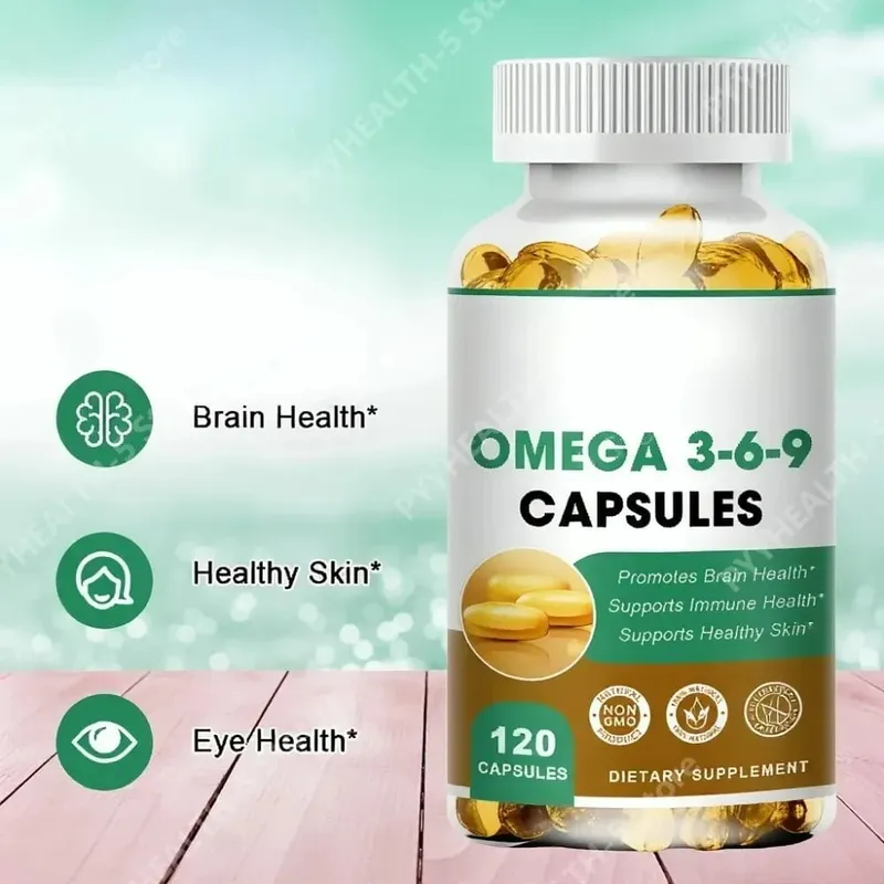Plant-Based Omega 3-6-9 Softgels Natural Dietary Supplement Supports Skin Eye & Overall Health 100% Vegan Sourced 120 Softgels