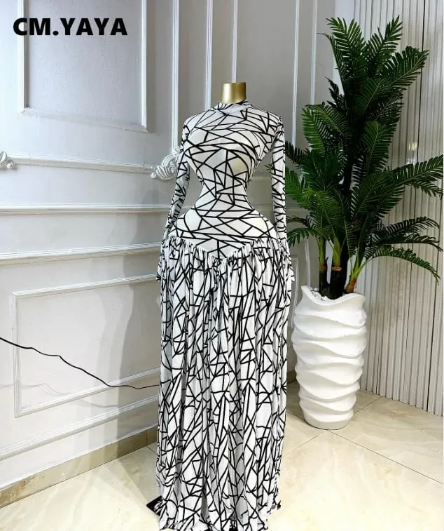 CM.YAYA Women Full Sleeve Printed O-neck Maxi Long Dress 2026 Evening Birthday Vacation Sexy Party Club Vestidos Dresses