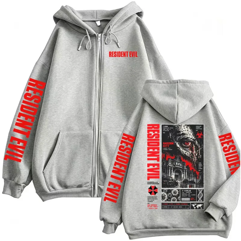 Vintage Resident Evil t-virus Horror Gaming con cremallera sudaderas con capucha hombres mujeres Harajuku Moda Gótica chaqueta sudaderas abrigos ropa de calle