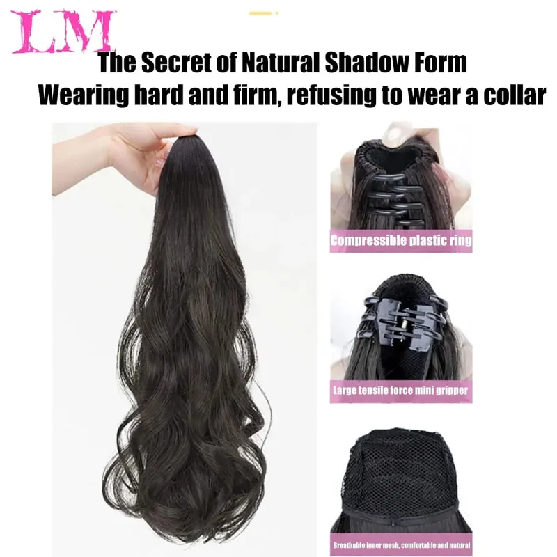 LM Synthetic Ponytail Extension Claw Curly Wavy Clip in Hairpiece Ponytail Hair Extensions Long Pony Tail Synthetic for Women