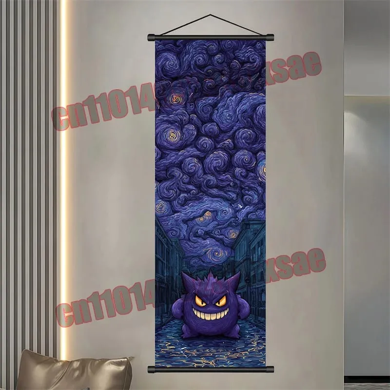 Printed Pokemon Poster Anime Wall Artwork Gengar Eevee Pikachu Images Scroll Paintings Retro Artist Home Living Room Decor