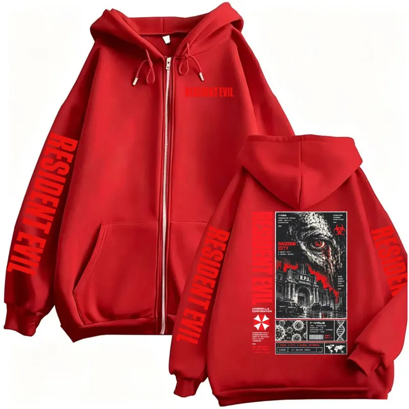 Vintage Resident Evil t-virus Horror Gaming con cremallera sudaderas con capucha hombres mujeres Harajuku Moda Gótica chaqueta sudaderas abrigos ropa de calle