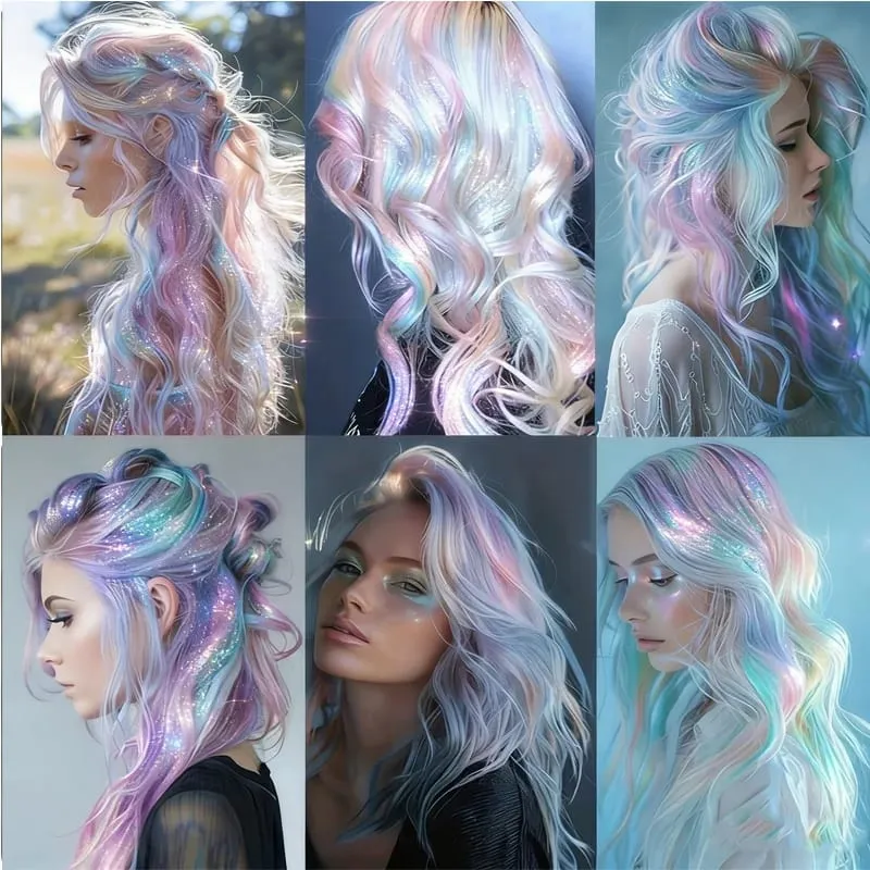 5pcs 24inch Colored Clip in Hair Extensions Long Straight Colorful Highlights Hair Pieces Synthetic Rainbow Hairpieces for women