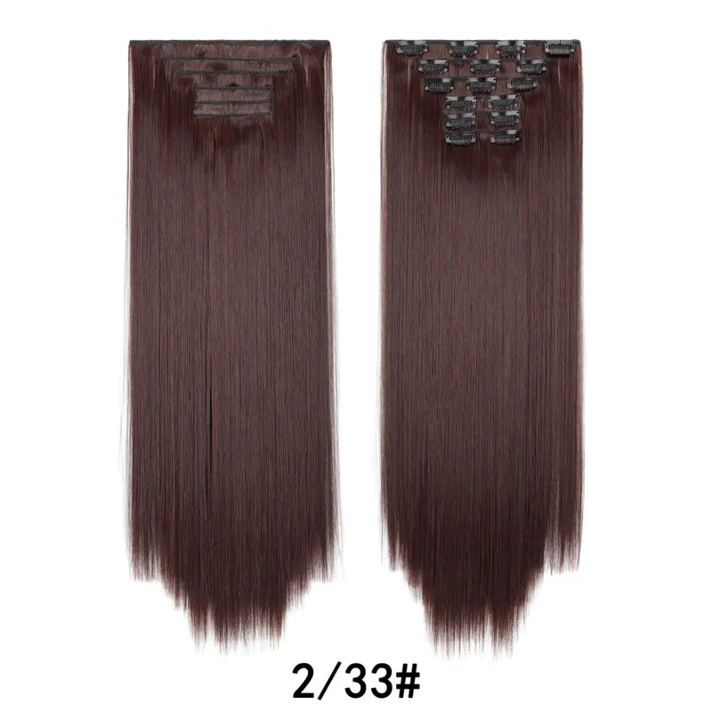 Jeedou Jeedou 6Pcs Clip In Straight Hair Extensions 60cm Long Synthetic Hair Pieces With 16 Clips Heat Resistant Hair For Women