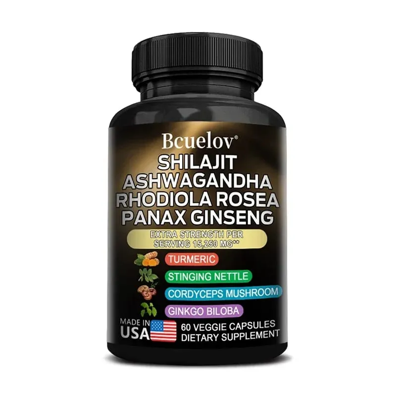 Capsule 8 in 1 di Shilajit Pure Himalaya con Ashwagandha Rhodiola e Panax Ginseng per supportare la salute delle articolazioni cerebrali e del sistema immunitario
