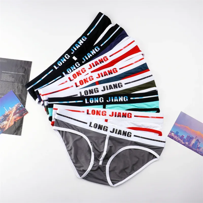 Sexy Men U Convex Underwear Slip Breathable Letters Waistband Ice Silk Briefs Plus Size Male Panties S-XL