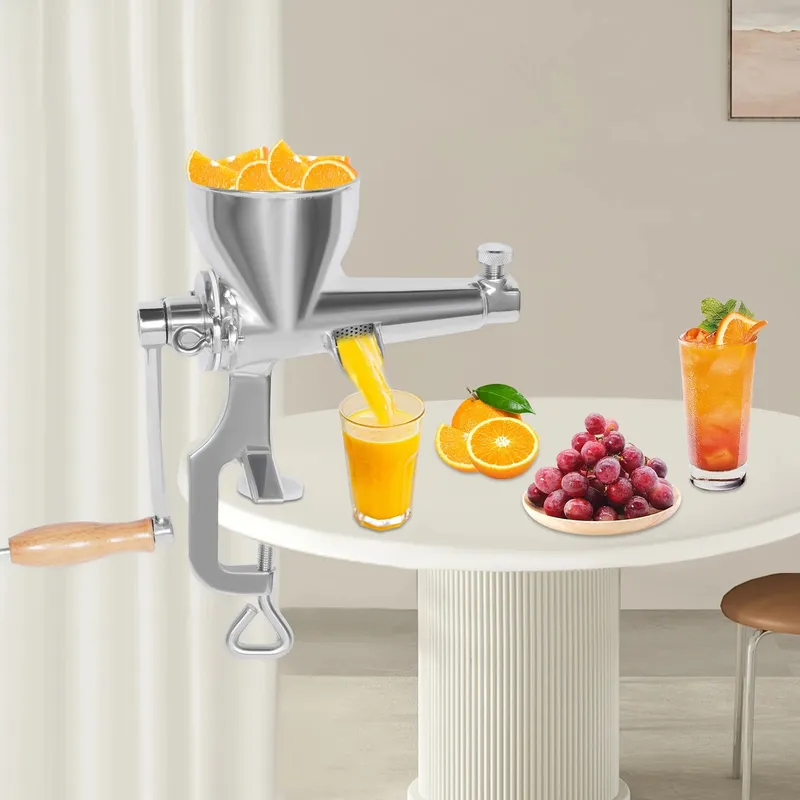 Manual Juice Squeezer – 304 Stainless Steel – C-Clamp Base – 3.54" Inlet – for Wheatgrass Vegetable Fruit – Easy Clean – Home & Commercial – Silver