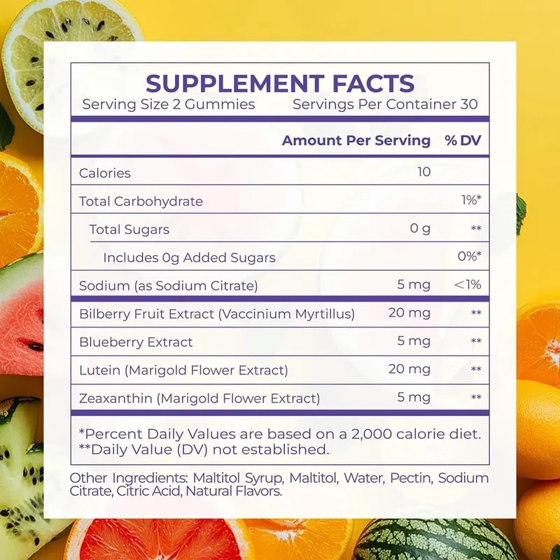 Lutein & Zeaxanthin Eye Vitamins Gummies for Daily Eye Health - 20mg Lutein Sugar-Free Gummy Blue Light Support for Adult