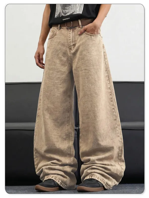 Men's Stir Fried Snowflake Baggy Wide Leg Jeans Simple Affordable Luxury Denim Pants Suitable for Work and Casual Wear