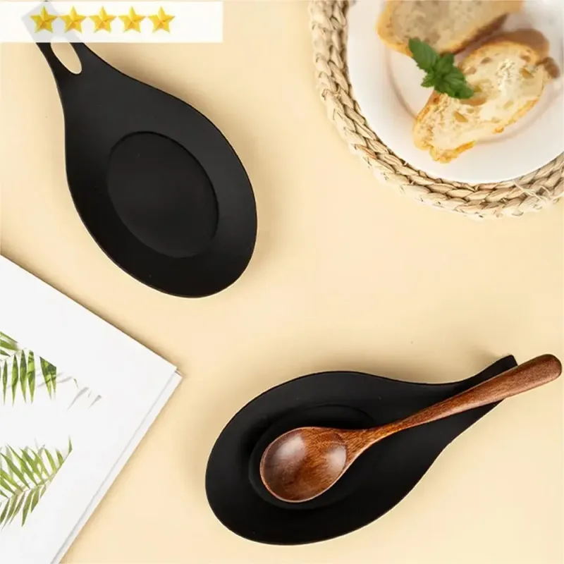 1/4pcs Silicone Spoon Rest Spatula Holder Heat Resistant Utensil Placemat Tray Kitchen Tools Spatula Resting Kitchen Accessories
