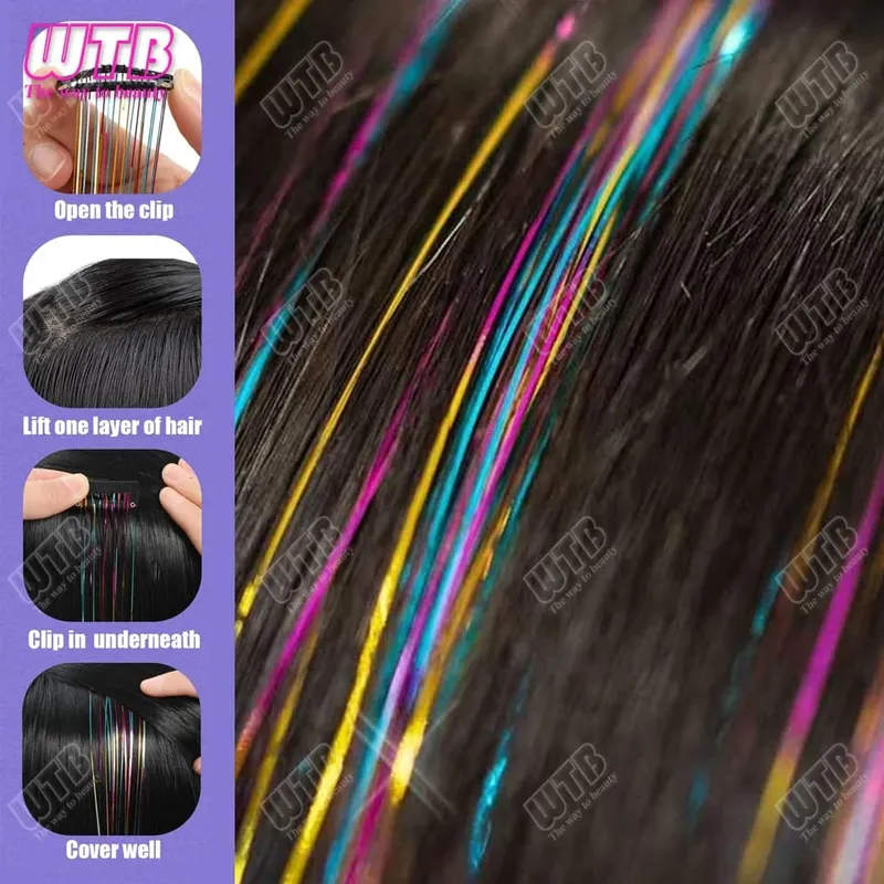 Tinsel Clip In 20Inch Glitter Tinsel Hair Extensions Clip In Hair Tinsel Kit Heat Resistant Shiny Sparkle Fairy Hair Accessories