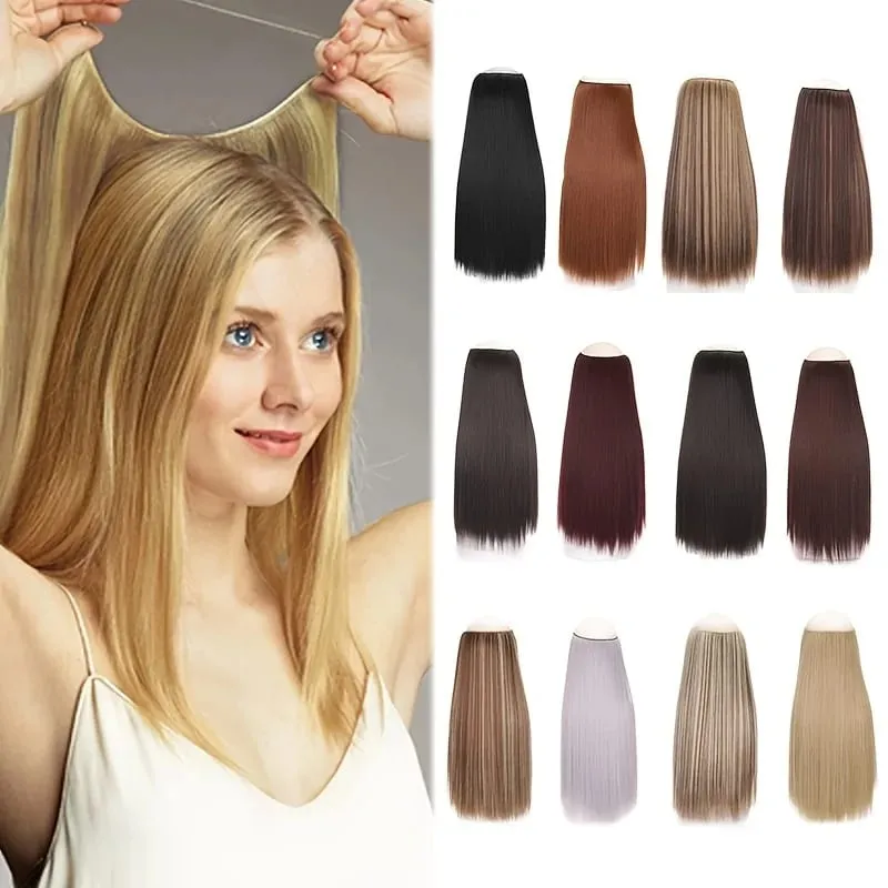 Extensions de cheveux synthétiques sans Clips faux postiche ombré blond brun noir cheveux raides naturels faux postiche pour femme