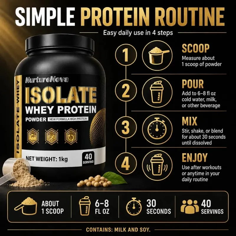 NurtureNova Isolate Whey Protein Powder 1kg High Nutrition Fitness Drink Mix 40 Servings Workout & Daily Support Formula