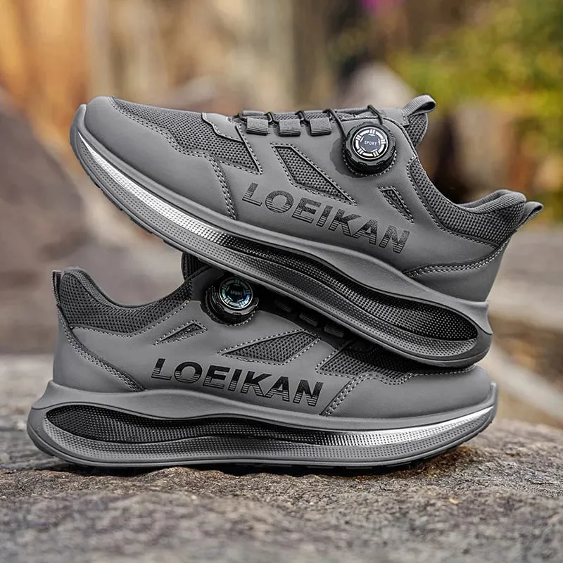 Men's Rotating Button Running Shoes Breathable Mesh Quick Lacing Athletic Sneakers