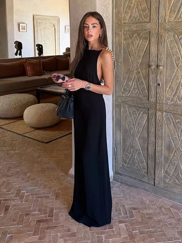 Sexy Bead Strap Maxi Dresses Women's Slim Sleeveless Backless Waist-cinching Hip-wrap Dress 2026 New Ladies Summer Evening Grown
