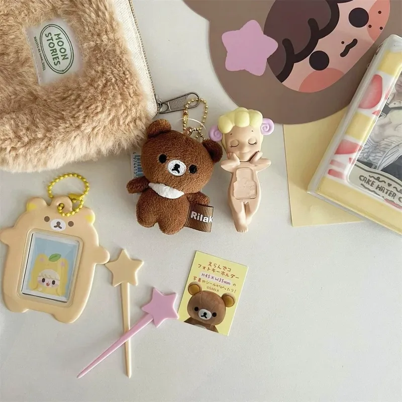 Japanese Style Kawaii Cartoon Bear Photo Card Holder Keyring Cute Bear K-Pop Idol Keychain For 2 Inch Photo School License Case