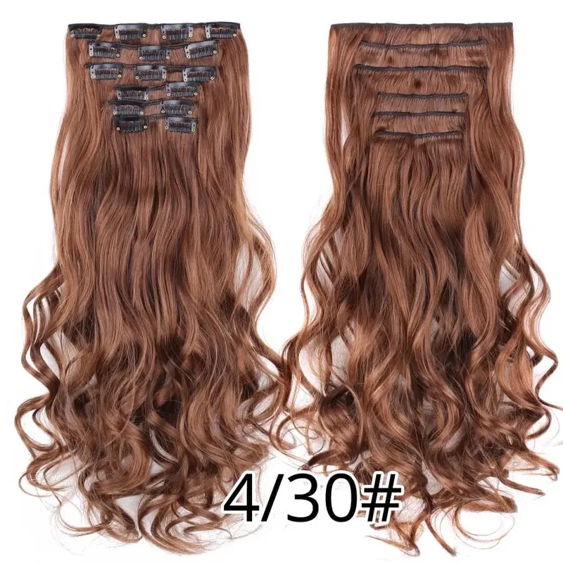 Black Clip In Extensions Straight 22" Long Synthetic Thick Clips On Hair Piece For Women 6Pcs/Set Curly Full Head Weddings Daily