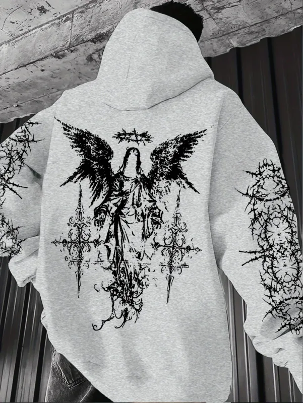 Gothic Style Angel Print Hoodies Men Women Outdoor Street Casual Sport Trend Hip-hop Couple Long-sleeve Autumn Winter Sweatshirt