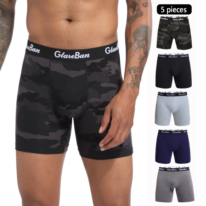 5pcs 세트 중간 길이 검은 복서 반바지 남자 속옷 통기성 남성 속옷 남자 옴므 Boxershorts 슬립 소프트 팬티 2024