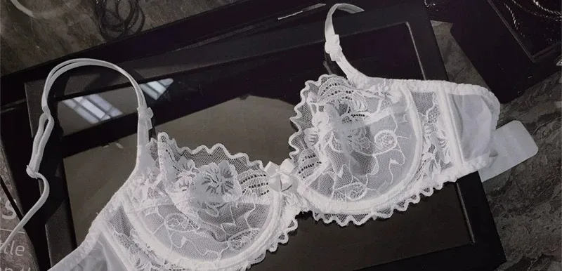 French Ultra Thin Sheer Lace Bra Set Underwire Perspective Beauty Back Large Bust Minimizer Side Shaping Anti Sag 32-38 Bra Set