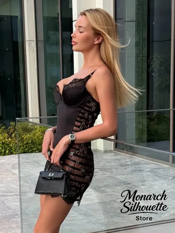 Sexy Satin Lace Patchwork Dress Women Chic Sleeveless See Through Short Sling Dresses 2026 Lady Fashion Party Club Outfits New