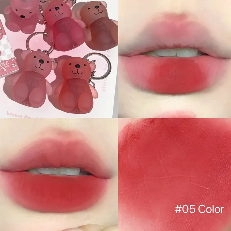ART VALUE lindo oso labio barro llavero mate desnudo rojo brillo de labios taza antiadherente lápiz labial impermeable brillo de labios de larga duración cosméticos